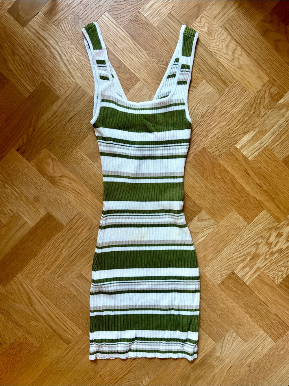 Abercrombie & Fitch Olive Green and White Striped Reversible Knit Mini Dress